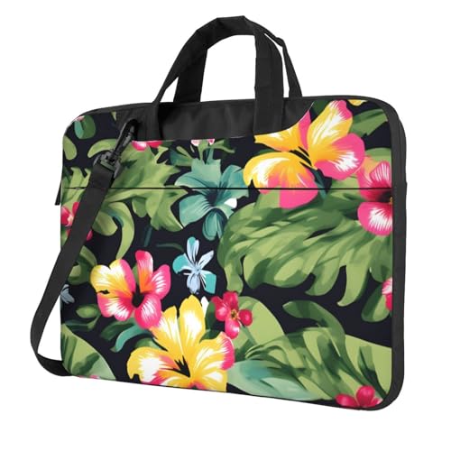 Aubnva Hawaiianischer Blumendruck, leicht, vielseitig, Büro, Arbeitstasche, stilvolle und funktionale Laptoptasche, für Damen und Herren, Schwarz , 13 inch von Aubnva