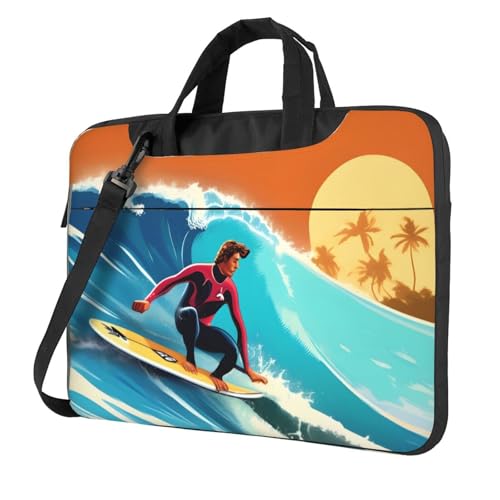 Aubnva Hawaiianischer Surfer auf gewelltem Druck, leicht, vielseitig, Büro-Arbeitstasche, stilvolle und funktionale Laptop-Tasche, für Damen und Herren, Schwarz , 13 inch von Aubnva