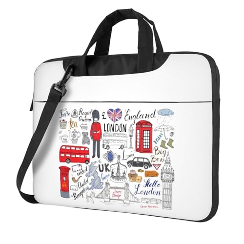 Aubnva I Love London Print leichte vielseitige Büro-Arbeitstasche stilvolle und funktionale Laptoptasche für Damen und Herren, Schwarz , 15.6 inch von Aubnva