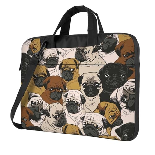 Aubnva Imagen De Mops-Druck, leicht, vielseitig, Büro-Arbeitstasche, stilvolle und funktionale Laptop-Tasche, für Damen und Herren, Schwarz , 13 inch von Aubnva