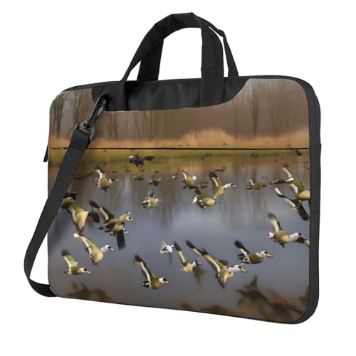 Aubnva Jagd fliegende Wildenten Druck leichte vielseitige Büro-Arbeitstasche stilvolle und funktionale Laptoptasche Damen Herren, Schwarz , 15.6 inch von Aubnva