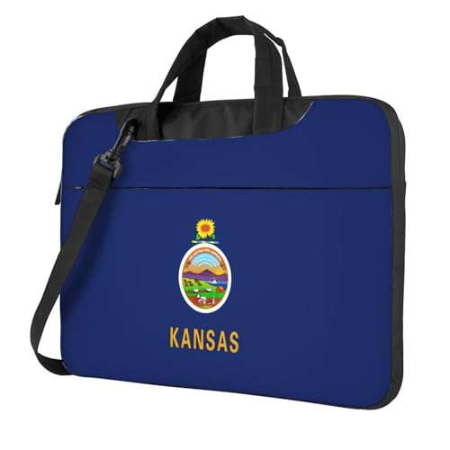 Aubnva Kansas State Flag Print Leichte vielseitige Büro-Arbeitstasche Stilvolle und funktionale Laptoptasche Damen Herren, Schwarz , 13 inch von Aubnva