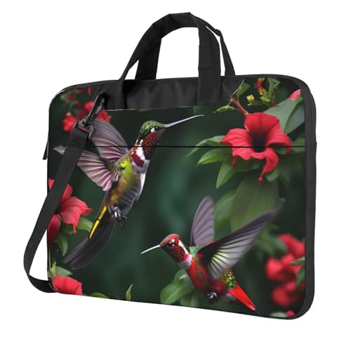 Aubnva Kolibris rote Blumen Hibiskus Druck leichte vielseitige Büro-Arbeitstasche Stilvolle und funktionale Laptoptasche Damen Herren, Schwarz , 15.6 inch von Aubnva