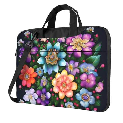 Aubnva Laptoptasche mit Blumen-Diamant-Gemälden, leicht, vielseitig, Büro, Arbeit, stilvolle und funktionale Laptop-Tasche, für Damen und Herren, Schwarz , 14 inch von Aubnva