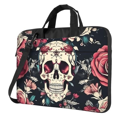 Aubnva Laptoptasche mit Blumenmotiv und Totenkopf-Motiv, leicht, vielseitig, für Büro, Arbeit, stilvolle und funktionale Laptop-Tasche, für Damen und Herren, Schwarz , 13 inch von Aubnva