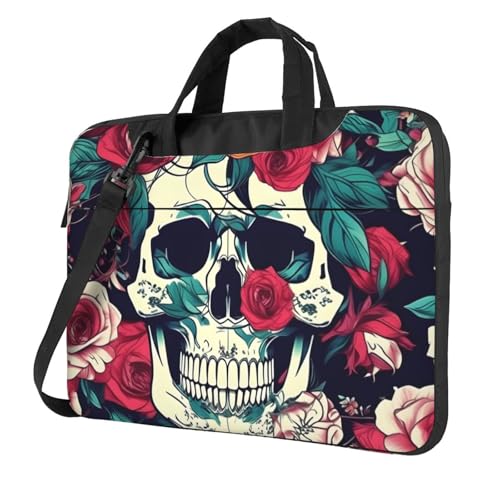 Aubnva Laptoptasche mit Blumenmotiv und Totenkopf-Motiv, leicht, vielseitig, für Büro, Arbeit, stilvolle und funktionale Laptop-Tasche, für Damen und Herren von Aubnva