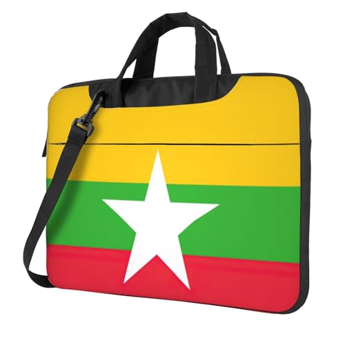 Aubnva Laptoptasche mit Flagge von Myanmar, leicht, vielseitig, Büro, Arbeitstasche, stilvolle und funktionale Laptoptasche, für Damen und Herren, Schwarz , 15.6 inch von Aubnva