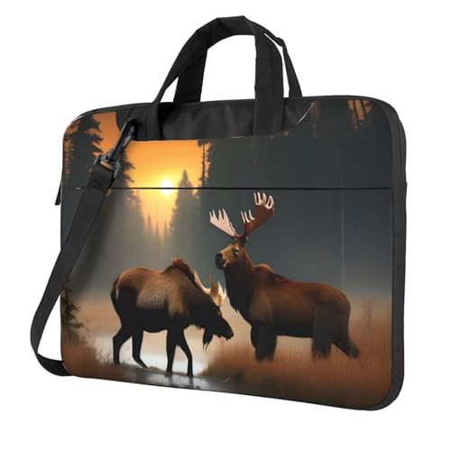 Aubnva Laptoptasche mit Hirschbär-Motiv, leicht, vielseitig, Büro, Arbeit, stilvolle und funktionale Laptoptasche, für Damen und Herren, Schwarz , 13 inch von Aubnva