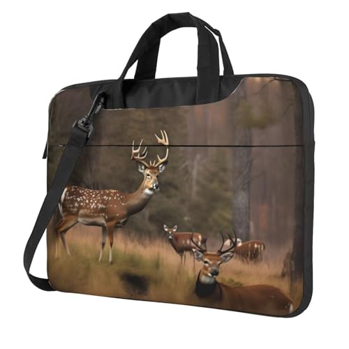 Aubnva Laptoptasche mit Hirschjagd-Druck, leicht, vielseitig, Büro, Arbeit, stilvolle und funktionale Laptoptasche, für Damen und Herren, Schwarz , 13 inch von Aubnva