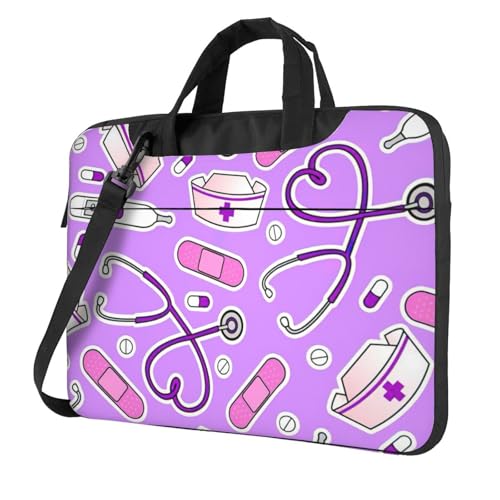 Aubnva Laptoptasche mit Krankenschwestermuster, violetter Druck, leicht, vielseitig, Büro, Arbeit, stilvolle und funktionale Laptoptasche, für Damen und Herren Aubnva Laptoptasche mit Krankenschwestermuster, violetter Druck, leicht, vielseitig, Büro, Arbeit, stilvolle und funktionale Laptoptasche, für Damen und Herren von Aubnva
