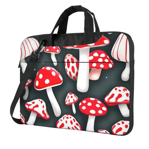 Aubnva Laptoptasche mit Pilzdruck, leicht, vielseitig, Büro-Arbeitstasche, stilvoll und funktional, für Damen und Herren, Rot / Weiß, Schwarz , 14 inch von Aubnva