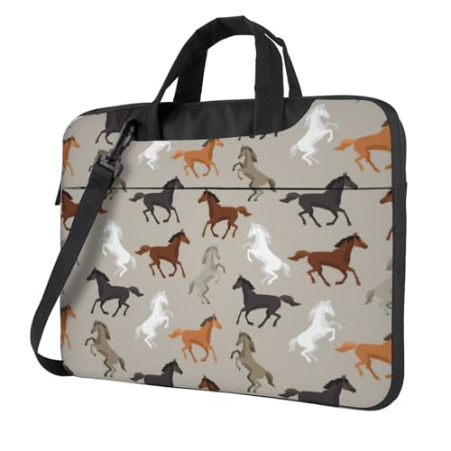 Aubnva Laptoptasche mit niedlichem Pferdeaufdruck, leicht, vielseitig, für Büro, Arbeit, stilvolle und funktionale Laptoptasche, für Damen und Herren, Schwarz , 13 inch von Aubnva