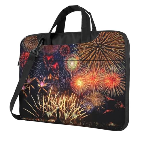 Aubnva Leichte, vielseitige Büro-Arbeitstasche mit Feuerwerks-Aufdruck, stilvolle und funktionale Laptoptasche, für Damen und Herren, Schwarz , 13 inch von Aubnva