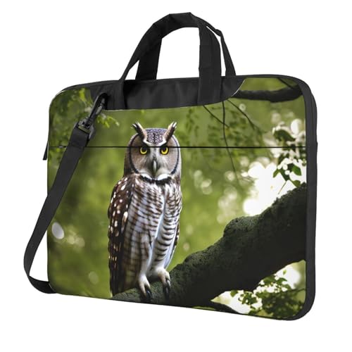Aubnva Leichte und vielseitige Büro-Arbeitstasche mit Eulen-Motiv, stilvolle und funktionale Laptop-Tasche, für Damen und Herren, Schwarz , 14 inch von Aubnva