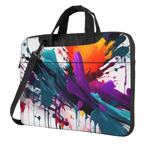 Aubnva Leichte und vielseitige Büro-Arbeitstasche mit Farbspritzer-Druck, stilvolle und funktionale Laptop-Tasche, für Damen und Herren, Schwarz , 13 inch von Aubnva