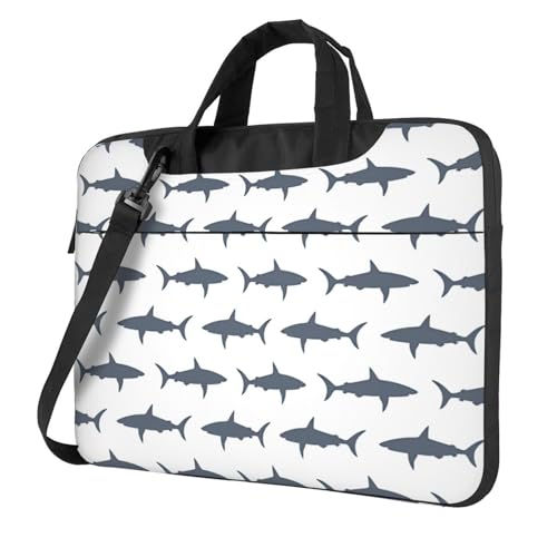 Aubnva Leichte und vielseitige Büro-Arbeitstasche mit Fisch- und Hai-Druck, stilvolle und funktionale Laptoptasche, für Damen und Herren, Schwarz , 15.6 inch von Aubnva