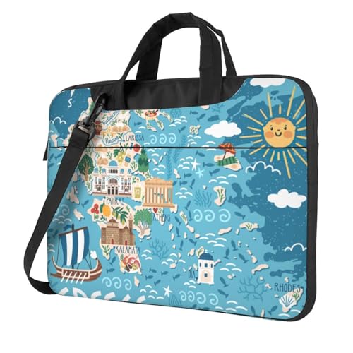 Aubnva Leichte und vielseitige Büro-Arbeitstasche mit Griechenland-Karten-Druck, stilvolle und funktionale Laptop-Tasche, für Damen und Herren, Schwarz , 14 inch Aubnva Leichte und vielseitige Büro-Arbeitstasche mit Griechenland-Karten-Druck, stilvolle und funktionale Laptop-Tasche, für Damen und Herren, Schwarz , 14 inch von Aubnva