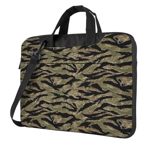 Aubnva Leichte und vielseitige Büro-Arbeitstasche mit Tigerstreifen, Camouflage-Druck, stilvolle und funktionale Laptoptasche, für Damen und Herren, Schwarz , 14 inch von Aubnva