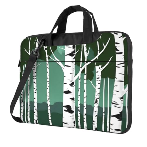Aubnva Leichte vielseitige Büro-Arbeitstasche mit Birkenbäumen-Druck, stilvolle und funktionale Laptoptasche, für Damen und Herren, Schwarz , 13 inch von Aubnva