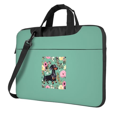 Aubnva Leichte vielseitige Büro-Arbeitstasche mit Dackel-Blumendruck, stilvolle und funktionale Laptoptasche, für Damen und Herren, Schwarz , 15.6 inch von Aubnva