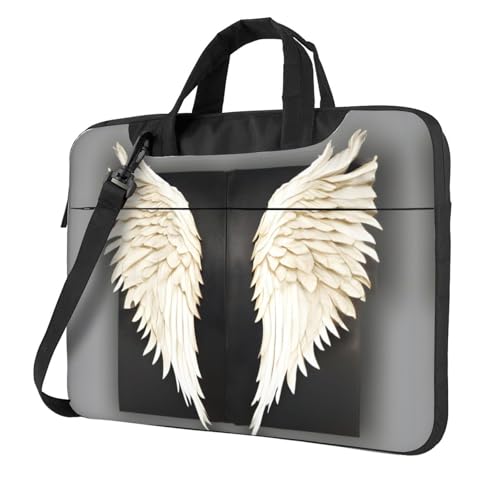 Aubnva Leichte vielseitige Büro-Arbeitstasche mit Engelfeder-Aufdruck, stilvolle und funktionale Laptoptasche, für Damen und Herren, Schwarz , 13 inch von Aubnva