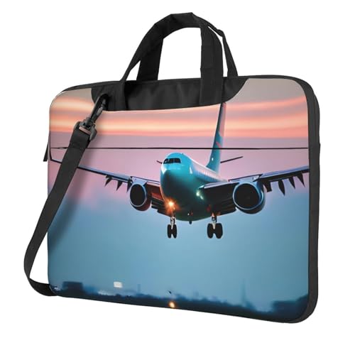 Aubnva Leichte vielseitige Büro-Arbeitstasche mit Flugzeug in den Abendlichtern, stilvolle und funktionale Laptoptasche, für Damen und Herren, Schwarz , 14 inch von Aubnva