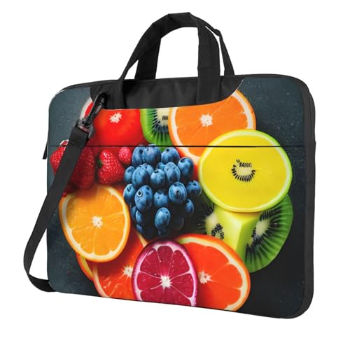 Aubnva Leichte vielseitige Büro-Arbeitstasche mit Frucht-Regenbogen-Druck, stilvolle und funktionale Laptoptasche, für Damen und Herren, Schwarz , 14 inch von Aubnva