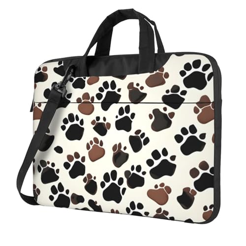 Aubnva Leichte vielseitige Büro-Arbeitstasche mit Hundepfoten-Aufdruck, stilvolle und funktionale Laptoptasche, für Damen und Herren, Schwarz , 14 inch von Aubnva