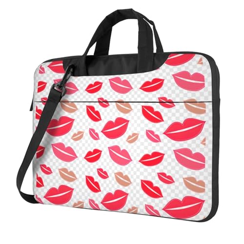 Aubnva Leichte vielseitige Büro-Arbeitstasche mit Lippen-Aufdruck, stilvolle und funktionale Laptoptasche, für Damen und Herren, Schwarz , 15.6 inch von Aubnva