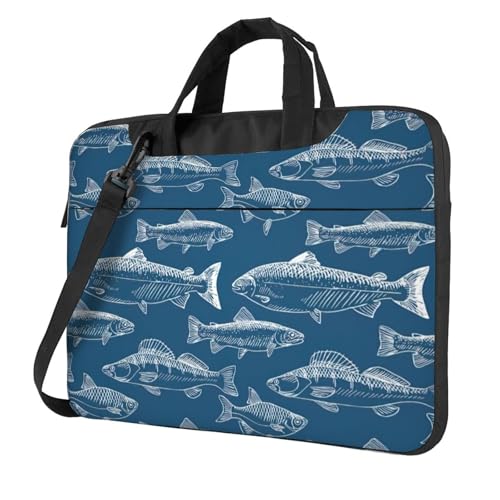 Aubnva Leichte vielseitige Büro-Arbeitstasche mit Ozeanfisch-Druck, stilvolle und funktionale Laptoptasche, für Damen und Herren, Schwarz , 13 inch von Aubnva