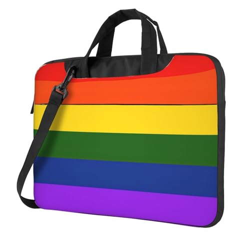 Aubnva Leichte vielseitige Büro-Arbeitstasche mit Regenbogen-Flaggen-Druck, stilvolle und funktionale Laptoptasche, für Damen und Herren, Schwarz , 13 inch von Aubnva