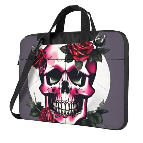 Aubnva Leichte vielseitige Büro-Arbeitstasche mit Rosen-Totenkopf-Motiv, stilvolle und funktionale Laptoptasche, für Damen und Herren, Schwarz , 13 inch von Aubnva