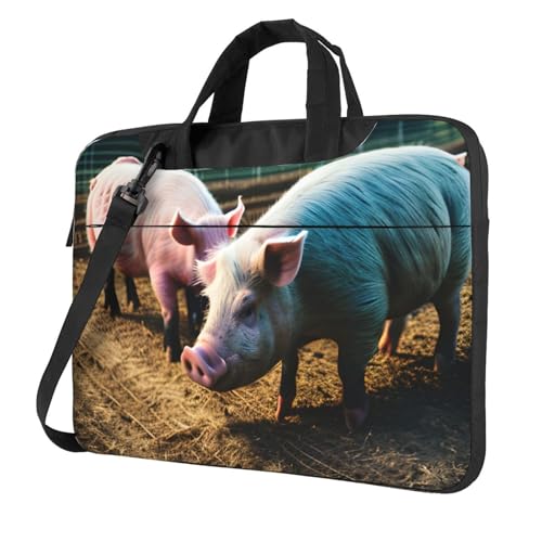 Aubnva Leichte vielseitige Büro-Arbeitstasche mit Schweinefarm-Druck, stilvolle und funktionale Laptoptasche, für Damen und Herren, Schwarz , 14 inch von Aubnva