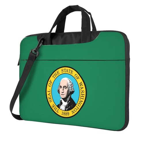 Aubnva Leichte vielseitige Büro-Arbeitstasche mit Washington-Flaggen-Druck, stilvolle und funktionale Laptoptasche, für Damen und Herren, Schwarz , 14 inch von Aubnva