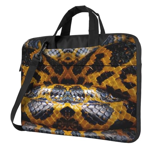 Aubnva Leichte vielseitige Büro-Arbeitstasche mit gelbem Schlangenmuster, stilvolle und funktionale Laptoptasche, für Damen und Herren, Schwarz , 15.6 inch von Aubnva