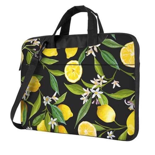 Aubnva Leichte vielseitige Büro-Arbeitstasche mit gelbem Zitronenmuster, stilvolle und funktionale Laptoptasche, für Damen und Herren, Schwarz , 15.6 inch von Aubnva