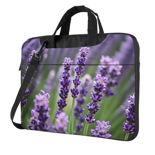 Aubnva Lila Lavendel Blumendruck leichte vielseitige Büro-Arbeitstasche Stilvolle und funktionale Laptoptasche Damen Herren, Schwarz , 15.6 inch von Aubnva