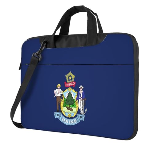 Aubnva Maine State Flag Print Leichte Vielseitige Büro Arbeitstasche Stilvolle und funktionale Laptoptasche Damen Herren, Schwarz , 15.6 inch von Aubnva
