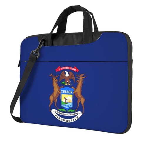 Aubnva Michigan State Flag Print Leichte vielseitige Büro-Arbeitstasche Stilvolle und funktionale Laptoptasche Damen Herren, Schwarz , 15.6 inch von Aubnva