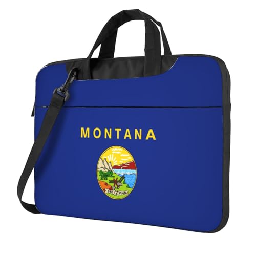 Aubnva Montana State Flag Print Leichte Vielseitige Büro Arbeitstasche Stilvolle und funktionale Laptoptasche Damen Herren, Schwarz , 15.6 inch von Aubnva