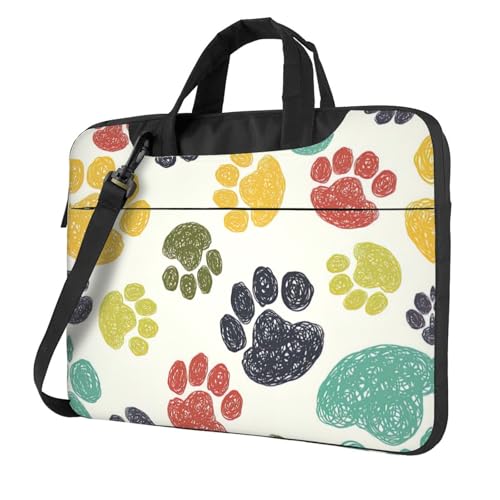 Aubnva Niedliche, bunte Hundepfoten-Druck, leicht, vielseitig, Büro-Arbeitstasche, stilvolle und funktionale Laptop-Tasche, für Damen und Herren, Schwarz , 15.6 inch von Aubnva