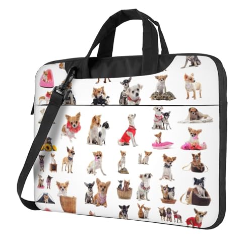 Aubnva Niedliche Chihuahua-Mops-Muster, leicht, vielseitig, Büro-Arbeitstasche, stilvolle und funktionale Laptop-Tasche, für Damen und Herren, Schwarz , 15.6 inch von Aubnva