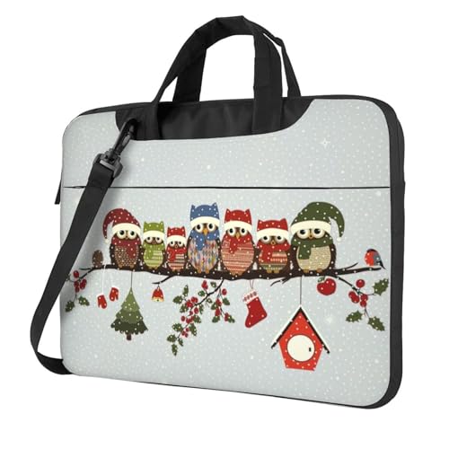 Aubnva Niedliche Weihnachts-Eulen auf Ast, leicht, vielseitig, Büro-Arbeitstasche, stilvolle und funktionale Laptop-Tasche, für Damen und Herren, Schwarz , 14 inch von Aubnva