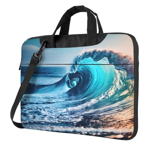 Aubnva Ocean Sea Wave Print Leichte vielseitige Büro-Arbeitstasche Stilvolle und funktionale Laptoptasche Damen Herren, Schwarz , 13 inch von Aubnva