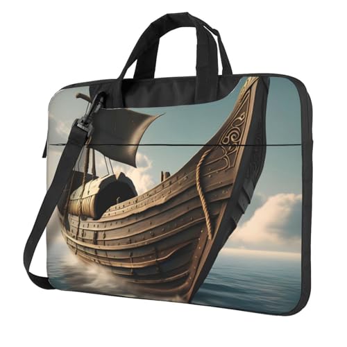 Aubnva Old Viking Boot Print Leichte Vielseitige Büro Arbeit Tasche Stilvolle und funktionale Laptoptasche Damen Herren, Schwarz , 15.6 inch von Aubnva