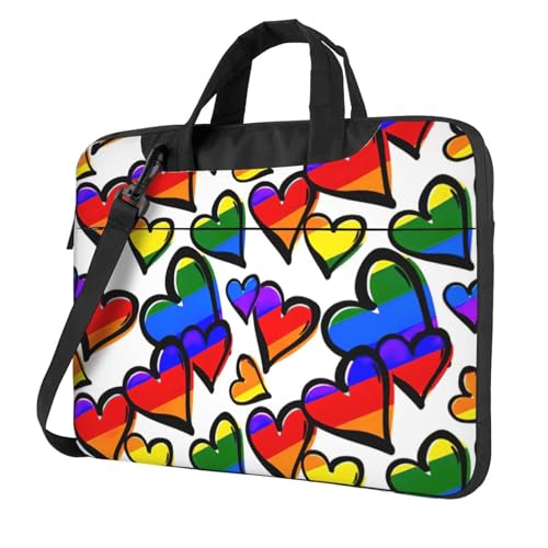 Aubnva Regenbogenfarbene Gay-Pride-Herz-Druck, leicht, vielseitig, Büro-Arbeitstasche, stilvolle und funktionale Laptop-Tasche, für Damen und Herren, Schwarz , 13 inch von Aubnva