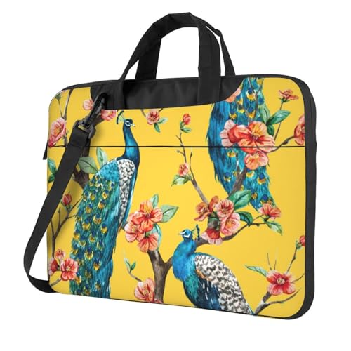 Aubnva Schöne Pfauenaufdruck, leicht, vielseitig, Büro-Arbeitstasche, stilvolle und funktionale Laptoptasche, für Damen und Herren, Schwarz , 14 inch von Aubnva