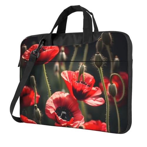 Aubnva Schöne rote Mohnblumen-Druck, leicht, vielseitig, Büro-Arbeitstasche, stilvolle und funktionale Laptop-Tasche, für Damen und Herren, Schwarz , 13 inch von Aubnva