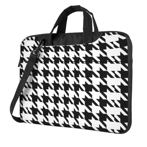 Aubnva Schwarze Laptoptasche mit Hahnentrittmuster, leicht, vielseitig, Büro, Arbeit, stilvolle und funktionale Laptoptasche, für Damen und Herren, Schwarz , 14 inch von Aubnva