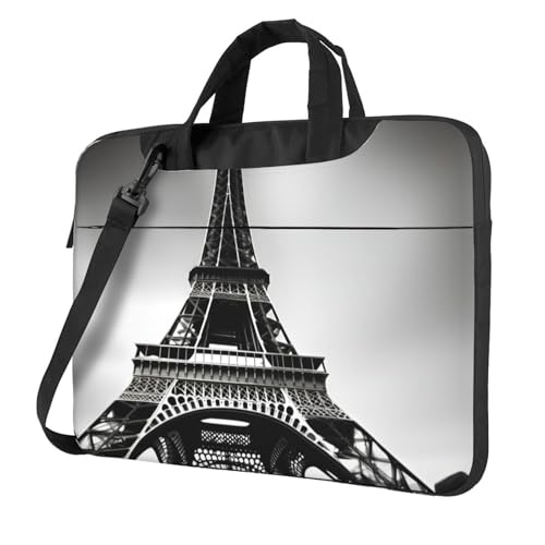Aubnva Schwarze Paris Eiffelturm-Druck, leicht, vielseitig, Büro-Arbeitstasche, stilvolle und funktionale Laptop-Tasche, für Damen und Herren, Schwarz , 13 inch von Aubnva